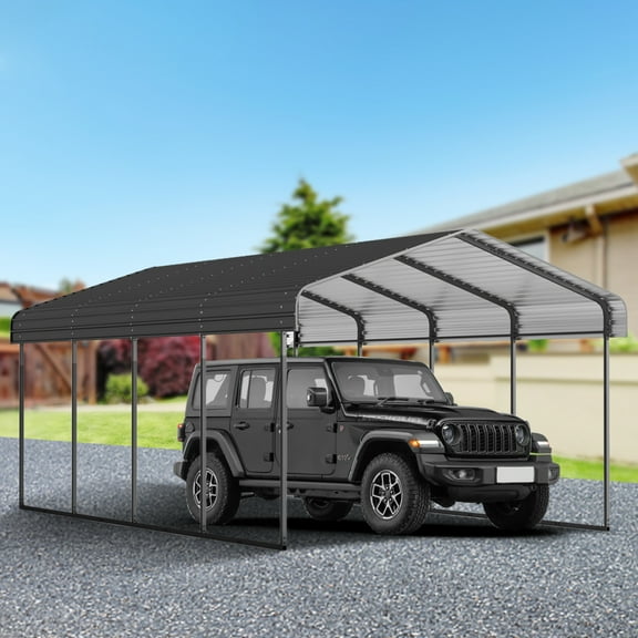 Miekor Furniture 12x20 FT Metal Carport with Enhanced Base and Galvanized Steel Roof, Heavy Duty Outdoor Garage Car Shelter for Car, Boats and Truck 71272