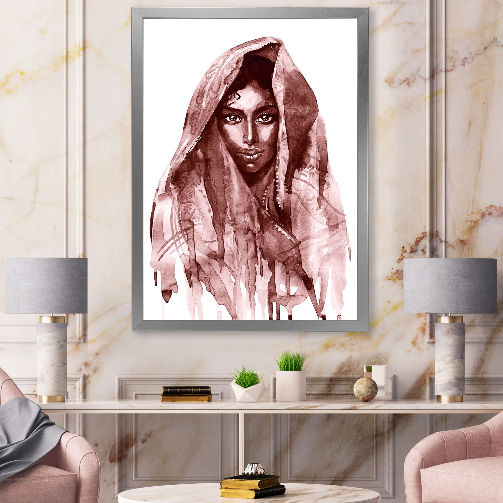Designart 'Black and White Portrait of Young Indian Woman II' Modern Framed Art Print