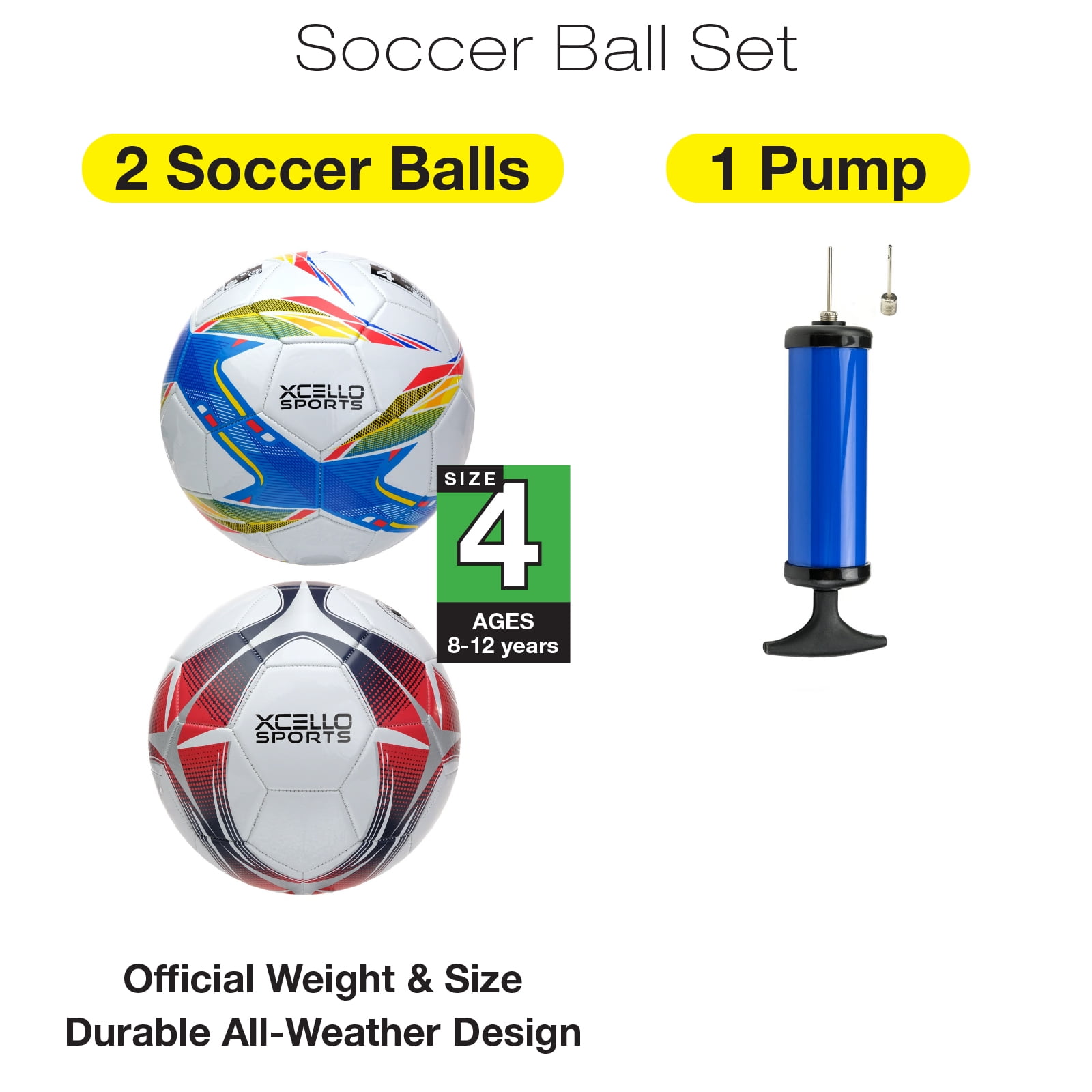 Xcello Sports Soccer Ball Size 4 Assorted Graphics with Pump (Pack of 2) - XS-SB-S4-2-ASST