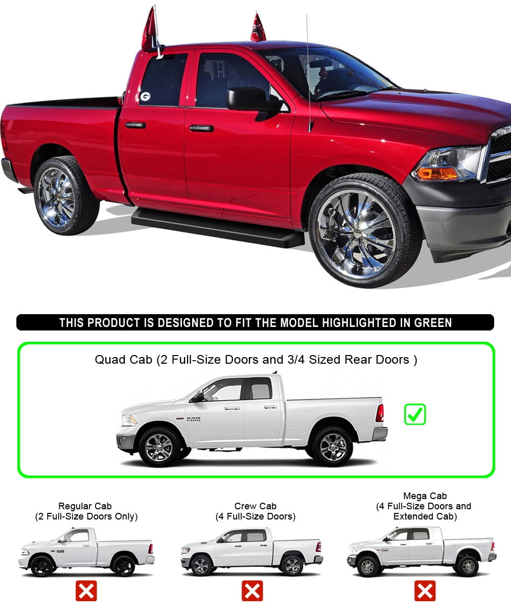 APS Black Running Boards Style Compatible with Dodge Ram 1500 2009-2018 Quad Cab (Nerf Bars Side Steps Side Bars)