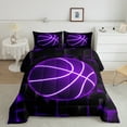 thumbnail image 3 of Homewish Neon Purple Basketball Bedding Comforter Set for Boys, Futuristic Square Honeycomb Twin Comforter Sets, Sports Theme Reversible Bedding Set, Lightweight Room Decor, 2 Pieces, 3 of 9