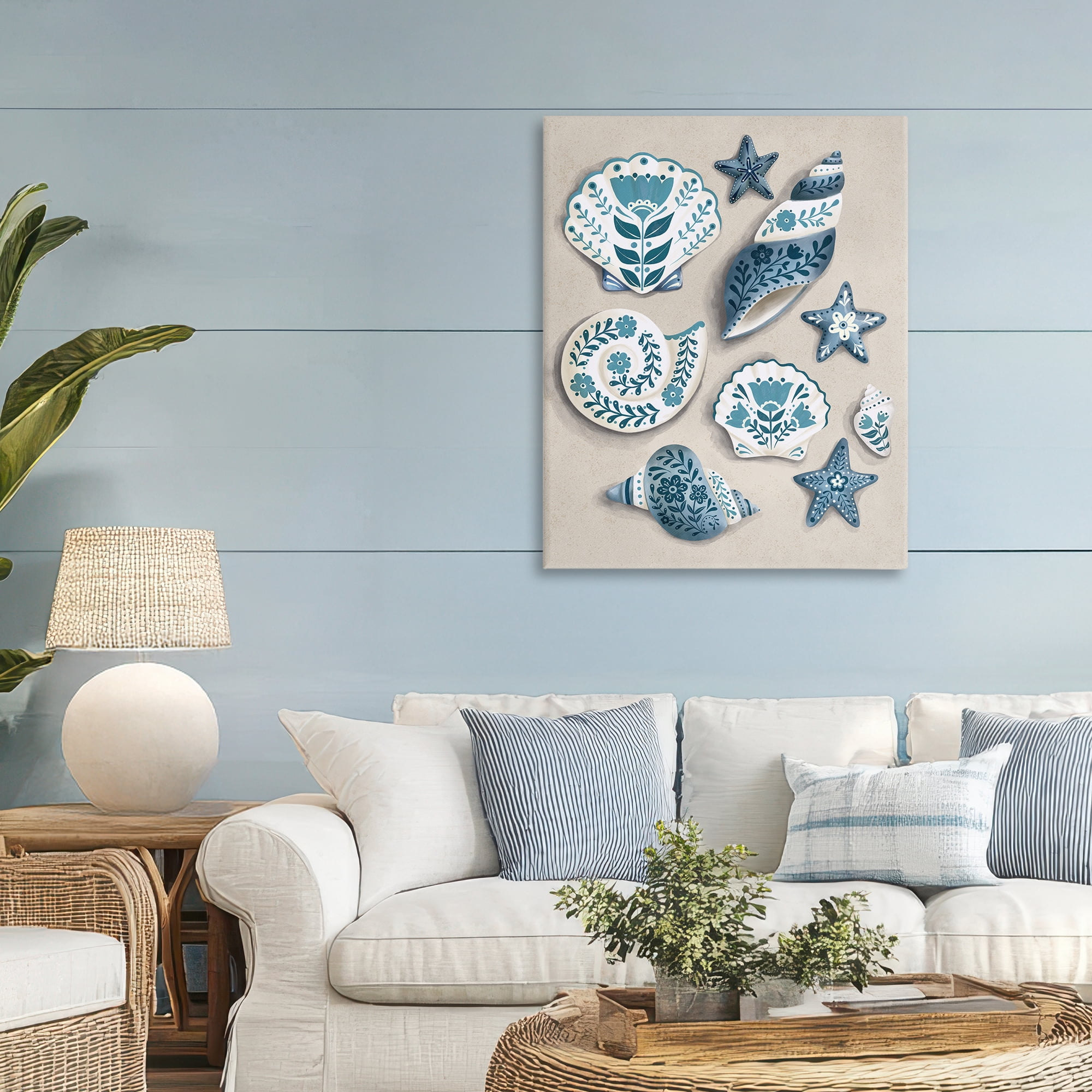 Stupell Industries Teal Nautical Floral Seashells Canvas Wall Art, design by Penny Aguilera