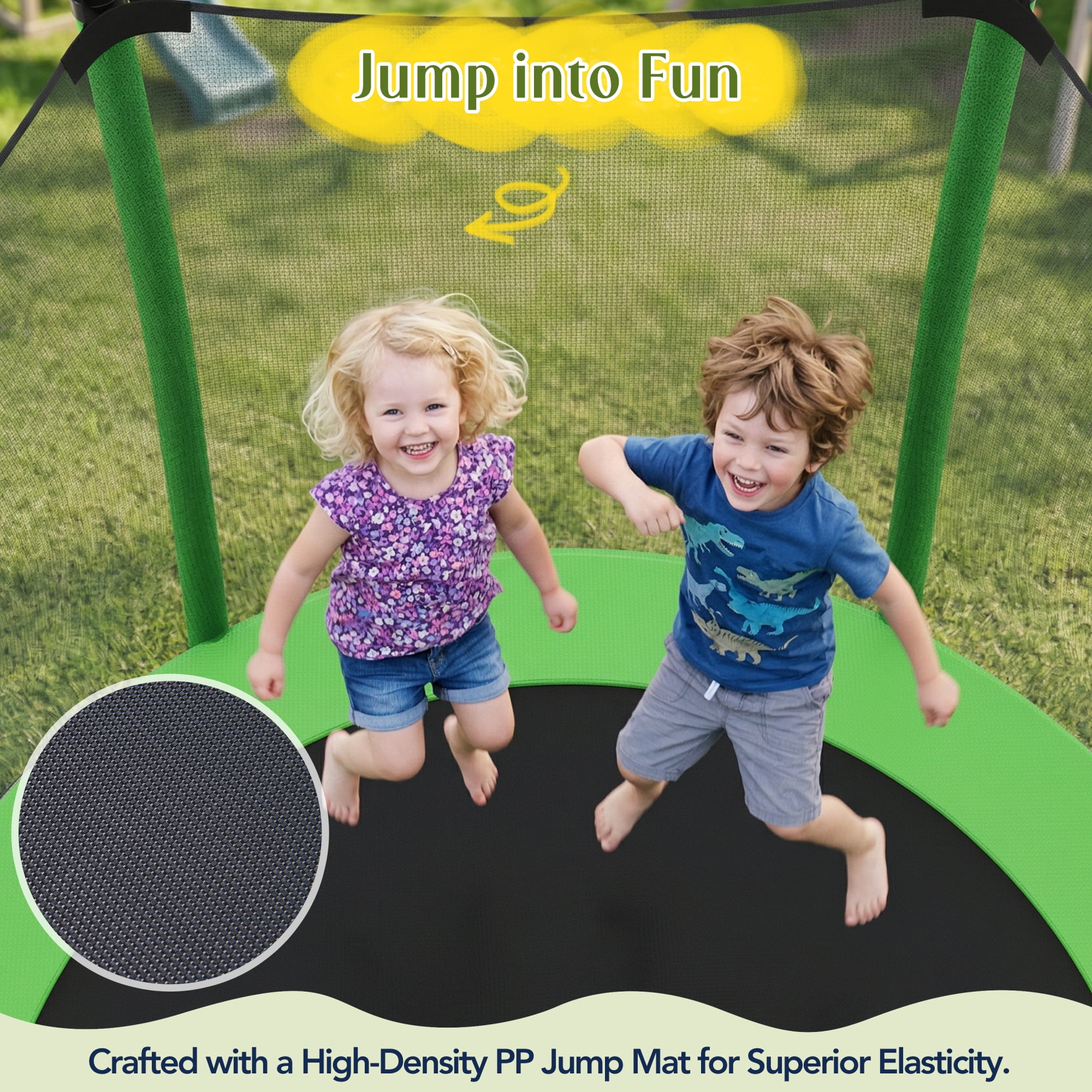 Arspjes 5.5 FT Trampoline for Kids,Indoor Outdoor Trampoline with Safety Enclosure Net,U-Shaped Stable Legs, Foam Padded Poles,Green