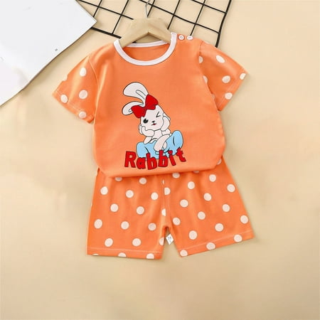 

Herrnalise Toddler Baby Boys Girl Summer Short Sleeve Comfy Outfit Infant Kid Cartoon Print Short Sleeve Shirt Top+shorts Suits Cute Clothing Set Casual Outfits Set 6M-6T