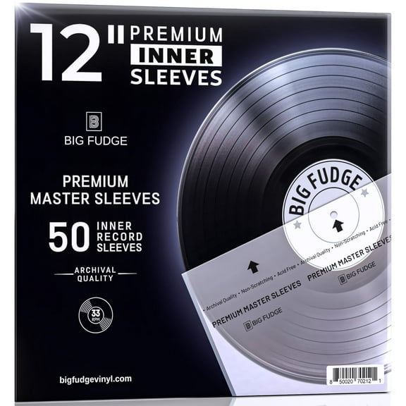 Big Fudge 12-Inch Vinyl Record Inner Sleeves 50 Pack – Clear 3-Ply Anti-Static Rice Paper LP Covers, Acid-Free Protection (White)