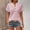 *Pink, variant on ClodeEU Women's V Neck Short Sleeve Blouse, Casual Solid Color Loose Fit Button Top Black,Women's Plus L