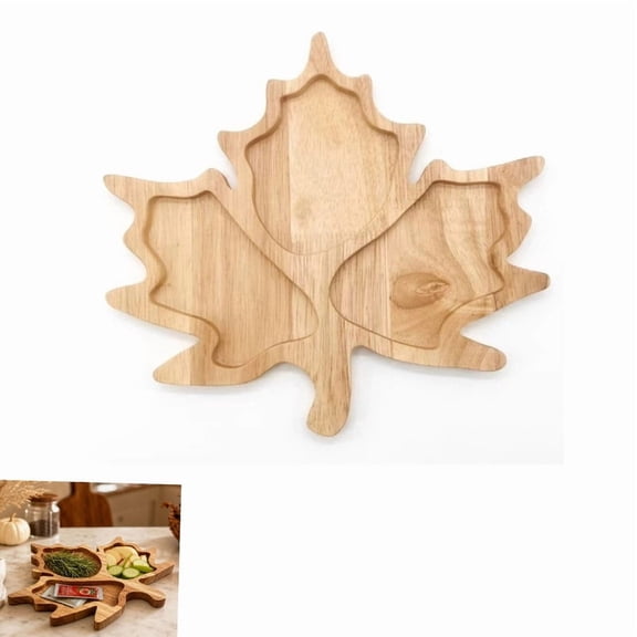Maple Leaf Wooden Tray 3 Compartment, Autumn Harvest Style Snack Platter, Solid wood Tray, Thanksgiving, Autumn Harvest, Home Decor