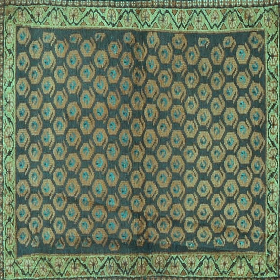 Ahgly Company Machine Washable Indoor Square Persian Turquoise Blue Traditional Area Rugs, 3' Square
