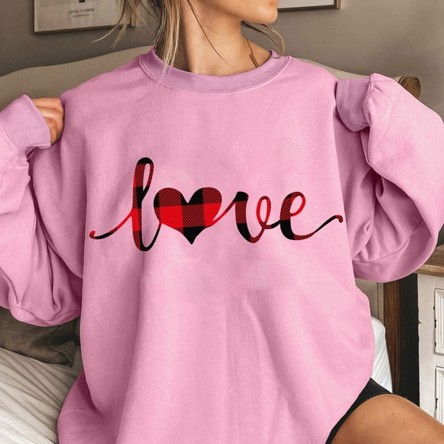 Aqestyerly Saint-Valentin Amour Imprimé Mode Femme Manches Longues Col Rond T-Shirt Impression Blouse Ample Hauts