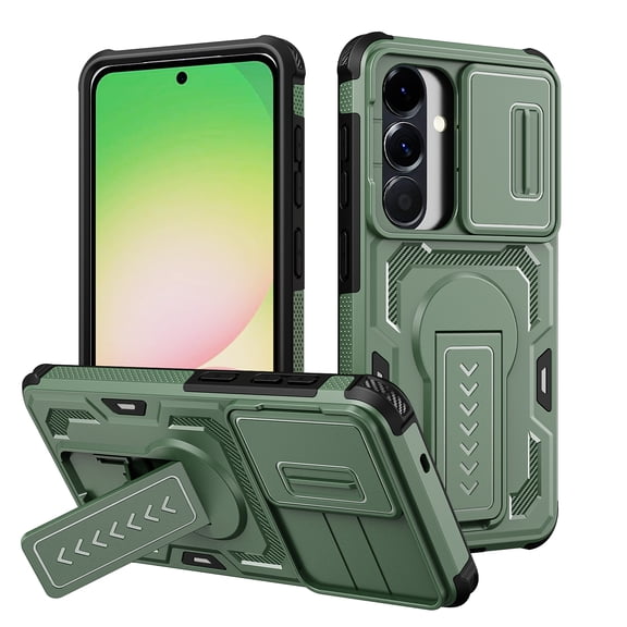 Compatible with Samsung Galaxy S26 Case with Sliding Camera Cover & Adjustable Kickstand, Rugged Shockproof Bumper Cases Heavy-Duty Protective Phone Cover, Green
