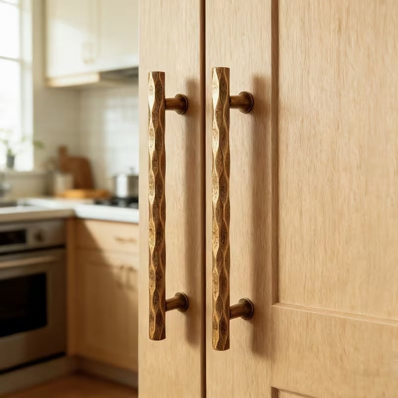 2pcs Vintage Brass Cabinet Handles - Water Ripple Design Knobs for Bedroom and Kitchen, Durable Zinc Alloy Drawer Pulls
