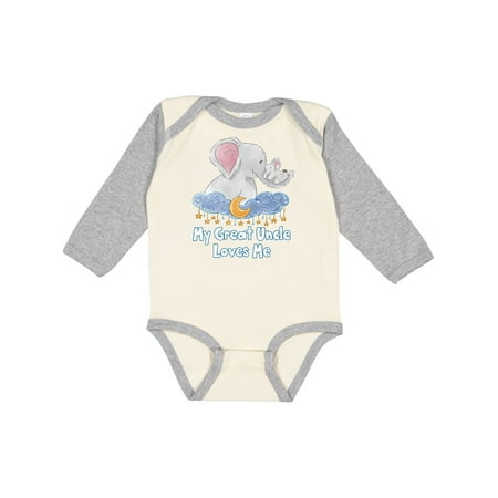 

Inktastic My Great Uncle Loves Me Cute Elephants Clouds Moon and Stars Gift Baby Boy or Baby Girl Long Sleeve Bodysuit