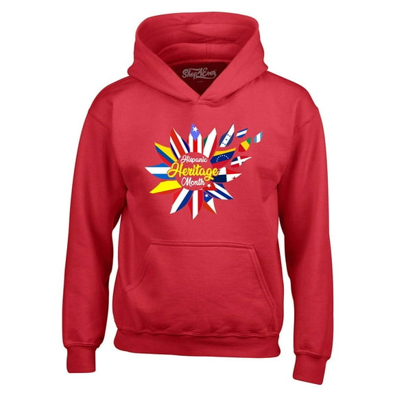 Shop4Ever Men's Hispanic Heritage Month Flag Flower Hooded Sweatshirt Hoodie XX-Large Red