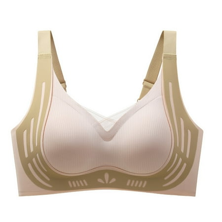 Sopiago Seamless Bralettes for Women Smoothing Wireless Bra Perfectly Smooth Full-Coverage T-Shirt Full Figures Bra Beige L