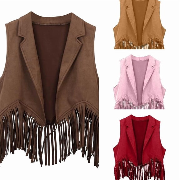 RTKFRFLM Kids Cowgirl Cowboy Fringed Vest Suede Open Front Tassel Waistcoat Country Style Outfits for Boys Girls Party Wear