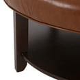 thumbnail image 6 of Baynes Contemporary Faux Leather Tufted Wood Round Ottoman with Open Shelf, Cognac Brown and Espresso, 6 of 7