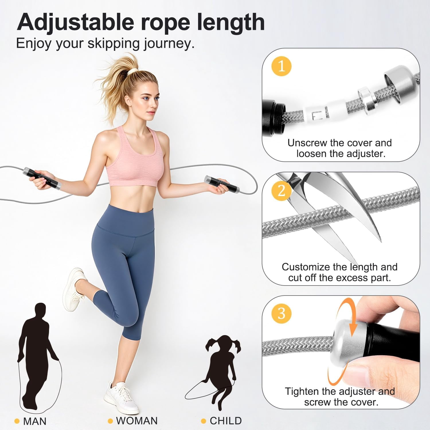 1LB Weighted Jump Rope, Aluminum Handle Tangle-Free Speed Skipping Rope with Ball Bearing, Adjustable 9mm Cotton & PVC Cord for MMA Boxing CrossFit Workout, Black