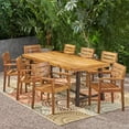 thumbnail image 2 of GDF Studio Kelly Outdoor Acacia Wood 8 Seater Dining Set, Teak and Black, 2 of 8