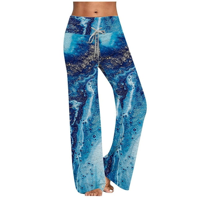 Lolmot Pantalon Grand Décontracté Confortable pour Femmes, Pyjama à Imprimé Floral, Taille Élastique