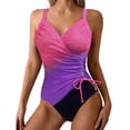 thumbnail image 2 of Sport Swimsuit Plus Size Women Tummy One Piece Swimsuit - Push up Bathing Suit Drawstring Ruched Swimwear Purple XXL, 2 of 5