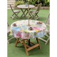 thumbnail image 3 of Outdoor Tablecloth with Umbrella Hole and Zipper, Easter Eggs Round Table Cloth 60 Inch Waterproof Tablecloth, Spring Daisy Eucalyptus Leaves Vintage Picnic Table Cover for Patio Camping, 3 of 7