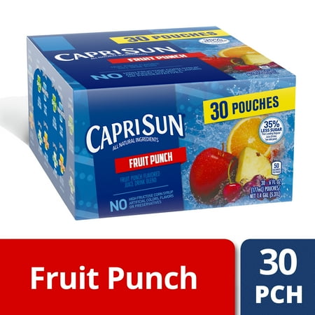 Capri Sun 35% Less Sugar Fruit Punch Flavored Juice Drink Blend (30-6 fl oz Pouches)