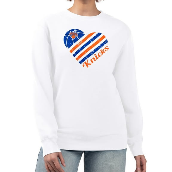 Women's G-III 4Her by Carl Banks  White New York Knicks Heart Graphic Fleece Pullover Sweatshirt