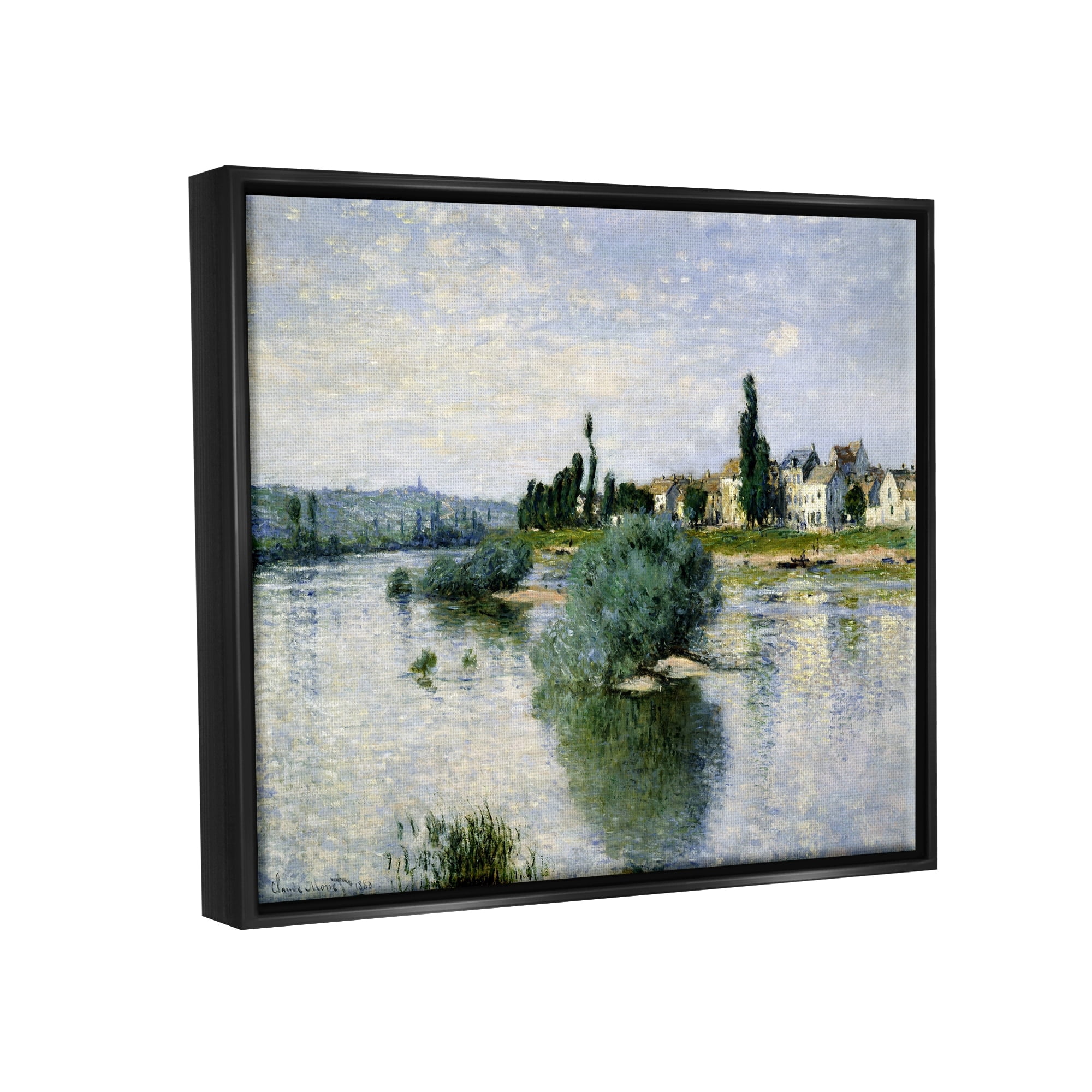 Stupell Industries Countryside Homes Lake Landscape Monet Classic Painting Jet Black Framed Floating Canvas Wall Art, 24x30, by Claude Monet