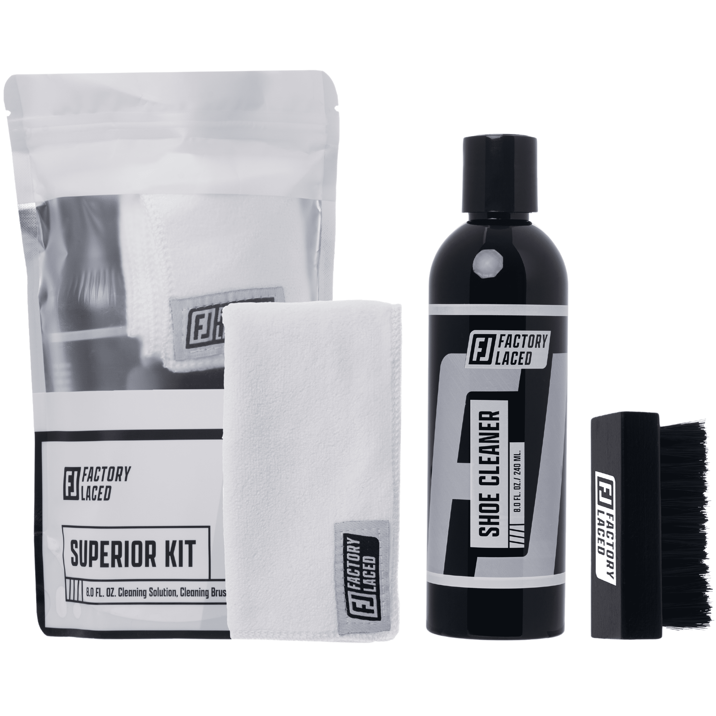 Factory Laced Shoe Cleaner Sneakers Kit - The Ultimate Sneaker Cleaner  Experience: Shoe Cleaner Kit Includes: 8oz Sneaker Cleaning Solution, 4  Shoe Brushes, 2 Shoe Trees, Microfiber Towel