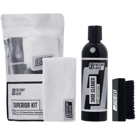 

Factory Laced Shoe & Sneaker Cleaner Kit - All Natural Solution 8 Oz. Bottle Brush & Cloth - Suitable for Canvas Cloth Mesh Knit and MORE!