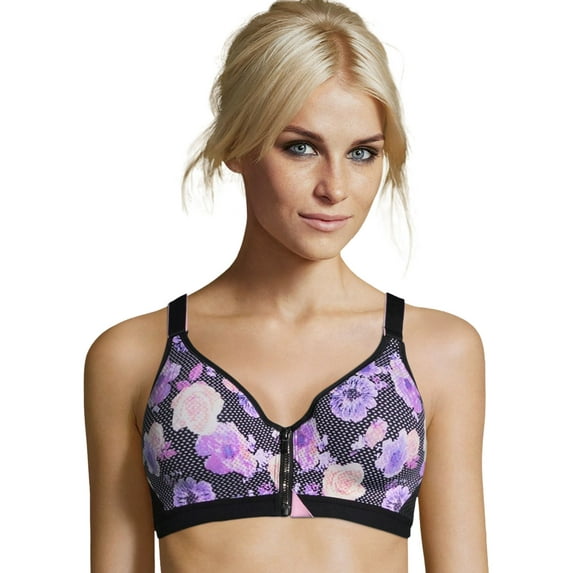 Women's Maidenform DM7991 Secure Zip Front Underwire Racerback Sports Bra (Sporty Mesh Floral 38D)
