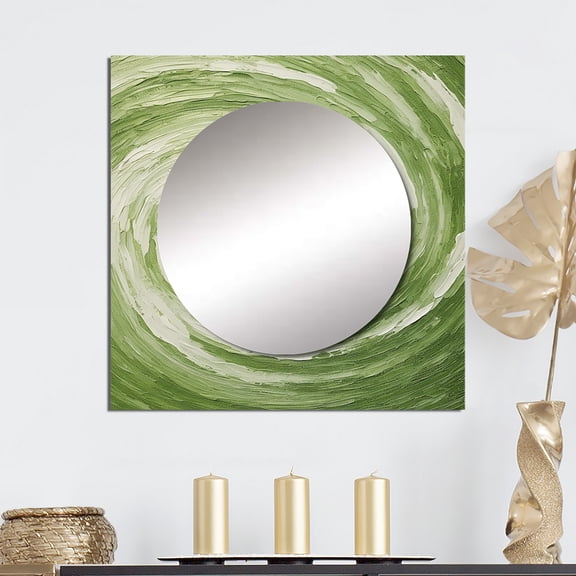 Designart "Dreamy Green Serene Spiral III" abstract spirals Square Mirror Wall Decor Modern - Large Green Square Bathroom Mirror - Square Printed Wall Mirror Art