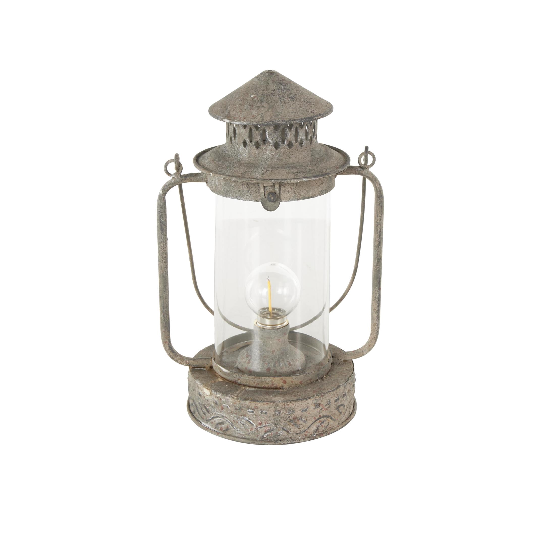 DecMode Bronze Metal Leaf Decorative Candle Lantern with Red Accents and Handle