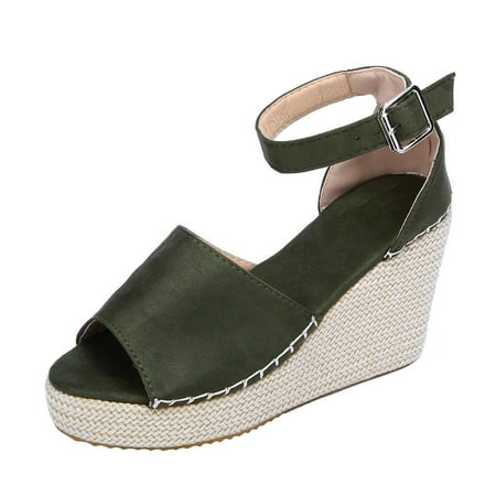 

LIANGP Women s Heel Shoes Women Fashion Dull Polish Sewing Peep Toe Wedges Hasp Sandals Flatform Shoes GN Ladies Shoes Green Size 6.5
