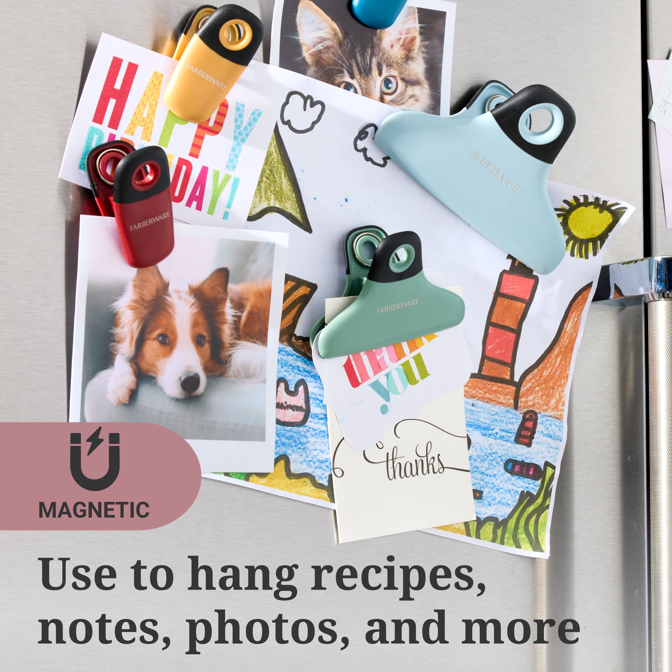 Farberware Soft Grips Assorted Magnetic Bag Clips for Storage and Organization (Set of 7)