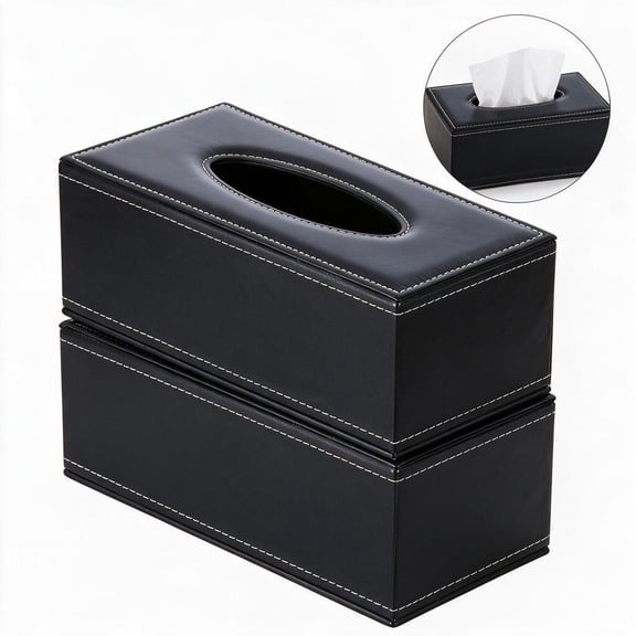 2-Pack Tissue Box Cover Rectangular, PU Leather Decorative Napkin Dispenser With Waterproof Lining, For Home Office Car.