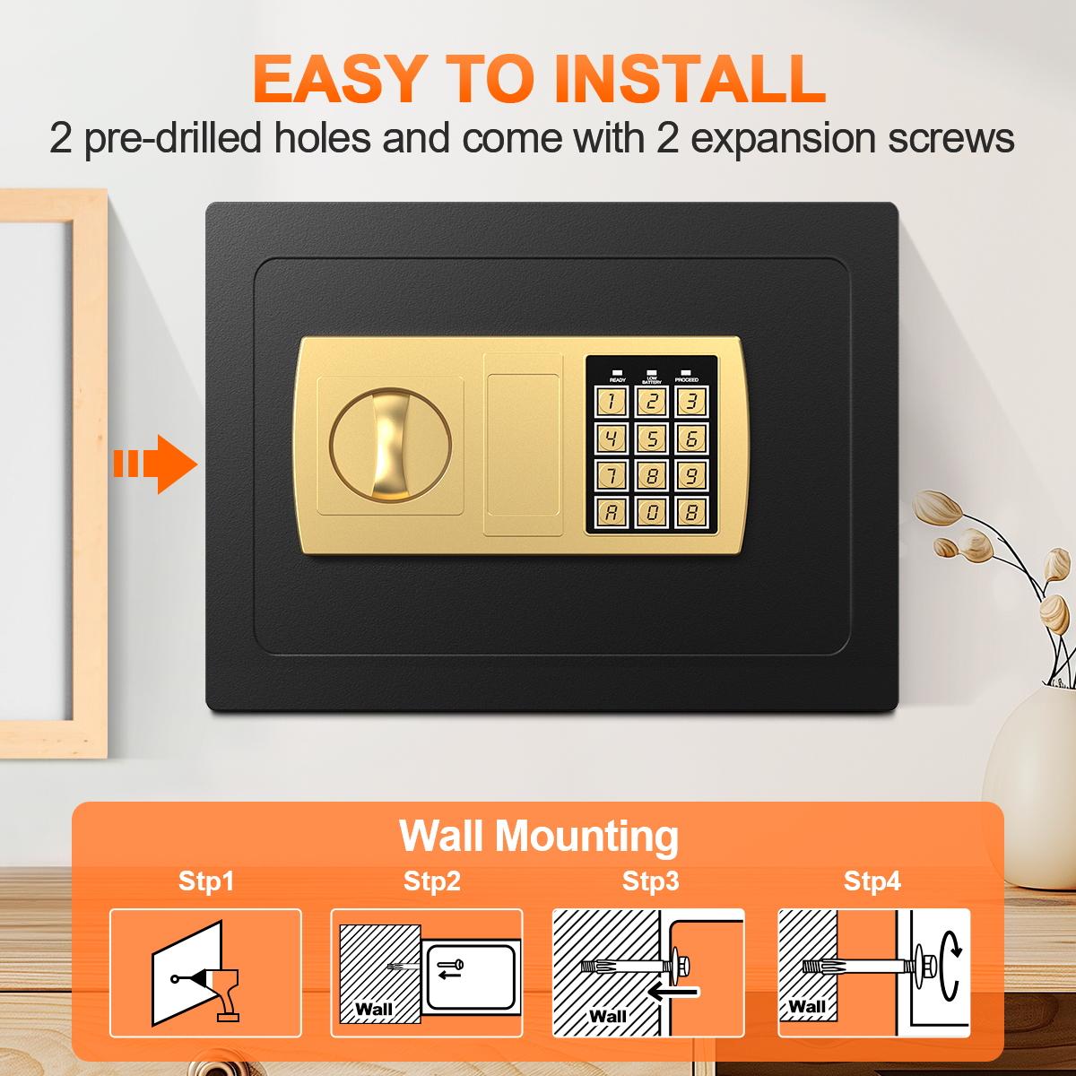 RXDSAFE Electronic Digital Safe Box, 0.5 Cubic Feet Home Security Box for Office Hotel Business, Lock Box with Key Keypad for Cash Jewelry Black