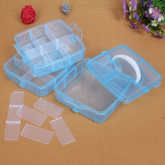 Clear Plastic Craft Beads Jewellery Storage Organizer Tool Box Case Bu, Small Three-Layer 18-Grid Detachable Plastic Storage Box Blue By Shiogb