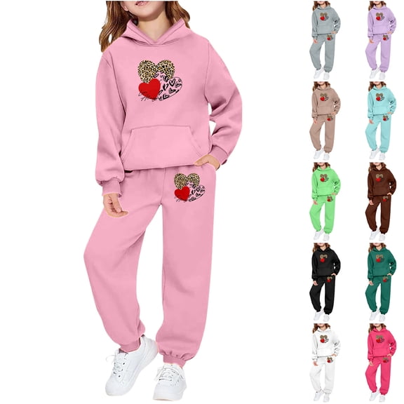 MuXiKeJi Clothes Girl Outfits Size 6 Cartoon Print Fashionable Hoodie Pullover Top and Long Sweatpants Set Kids 2pcs Outfits Fall Winter Suit