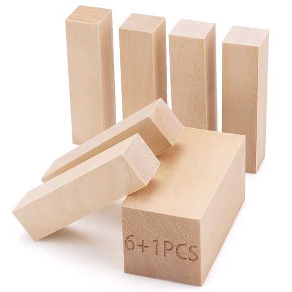 Bloques de Madera SOKOSEY para Tallado en Tilo 7 Piezas 10x2.5x2.5 cm