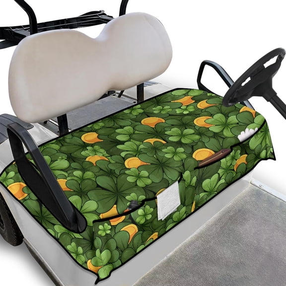Whosucclay Clover Pattern Golf Cart Seat Cover, 4 Storage Pockets Seat Cushions with 4 Pockets Breathable Golf Cart Seat Towel Blanket for 2 Person Golf Cart Seat