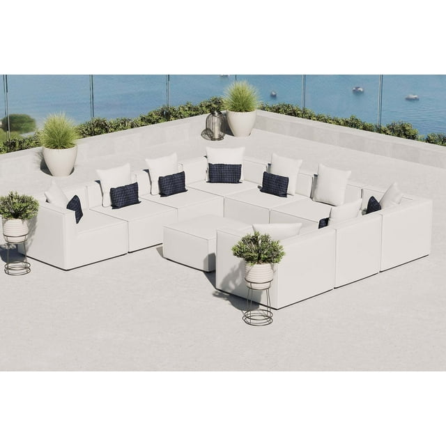 Modway Saybrook Canapé Sectionnel de Patio 10 Pcs en Tissu Rembourré, Blanc