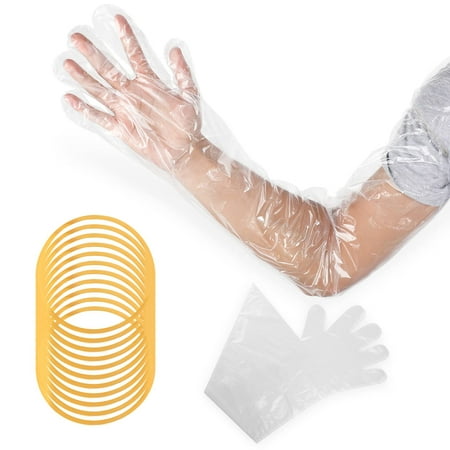Lauwell 50 Pcs Disposable Dressing Gutting Gloves 35 Inch Veterinary Shoulder Length Hunting Field Dressing Gloves(White)