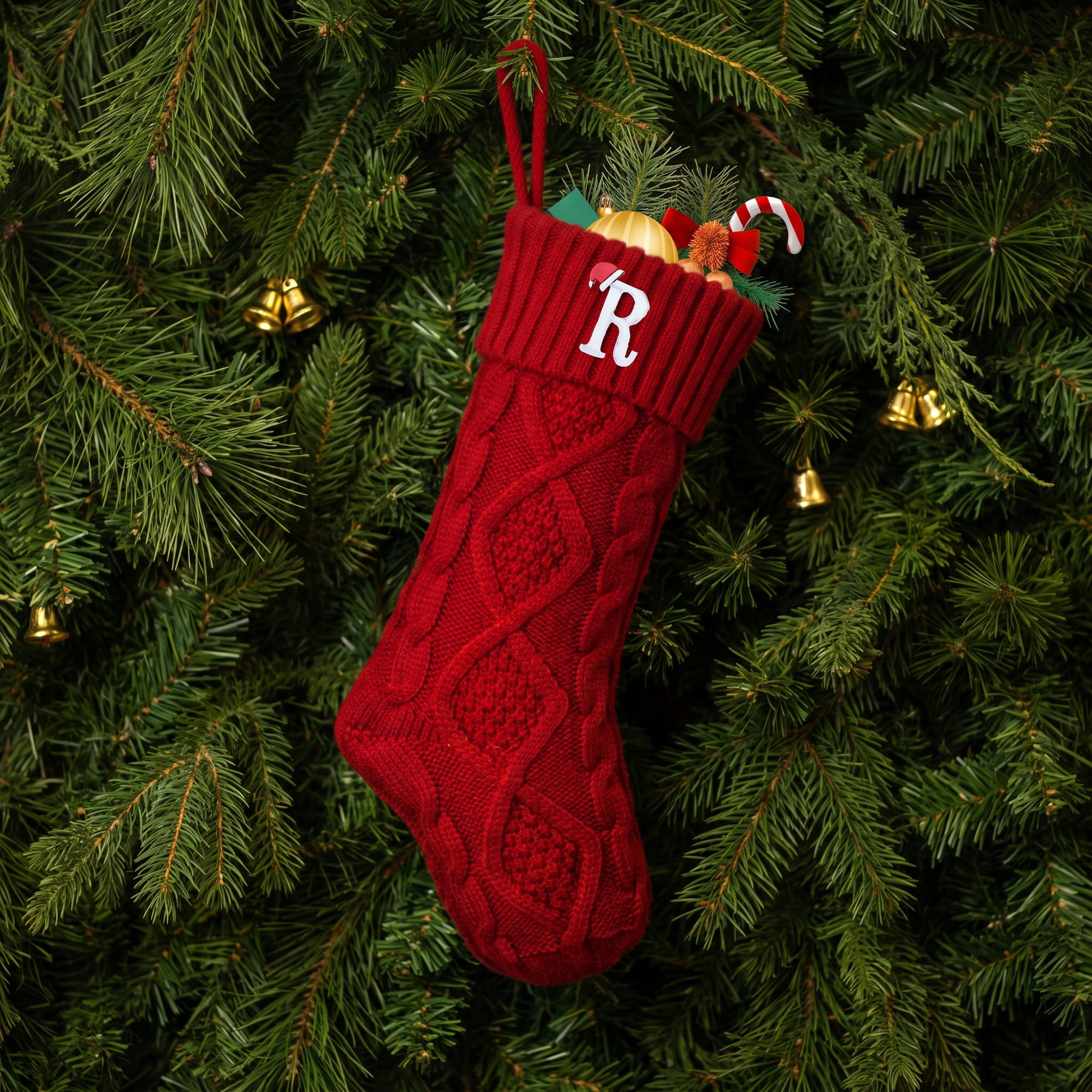 Unique Bargains Canine Bone Christmas Stocking Luxury Puppy Holiday Keepsake Sack Red Letter R 17"
