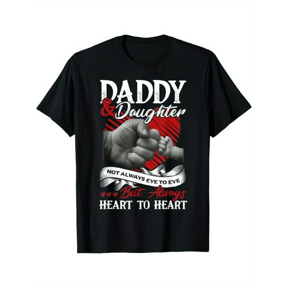 Daddy & Daughter Forever Love Graphic T-Shirt - Heart to Heart Design, Black Cotton Crewneck Tee for Father’s Day, Casual & Comfortable Fit, Daddy Daughter Shirts