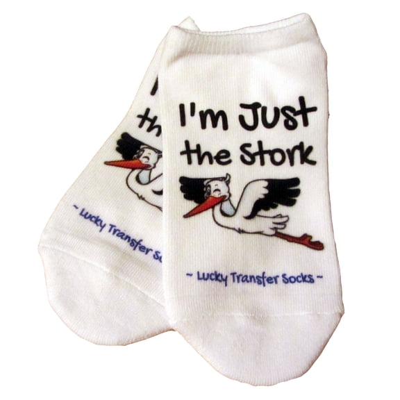 I'm Just the Stork Lucky IVF Transfer Socks - Surrogate Journey Lucky Socks, Womens Medium No Show White