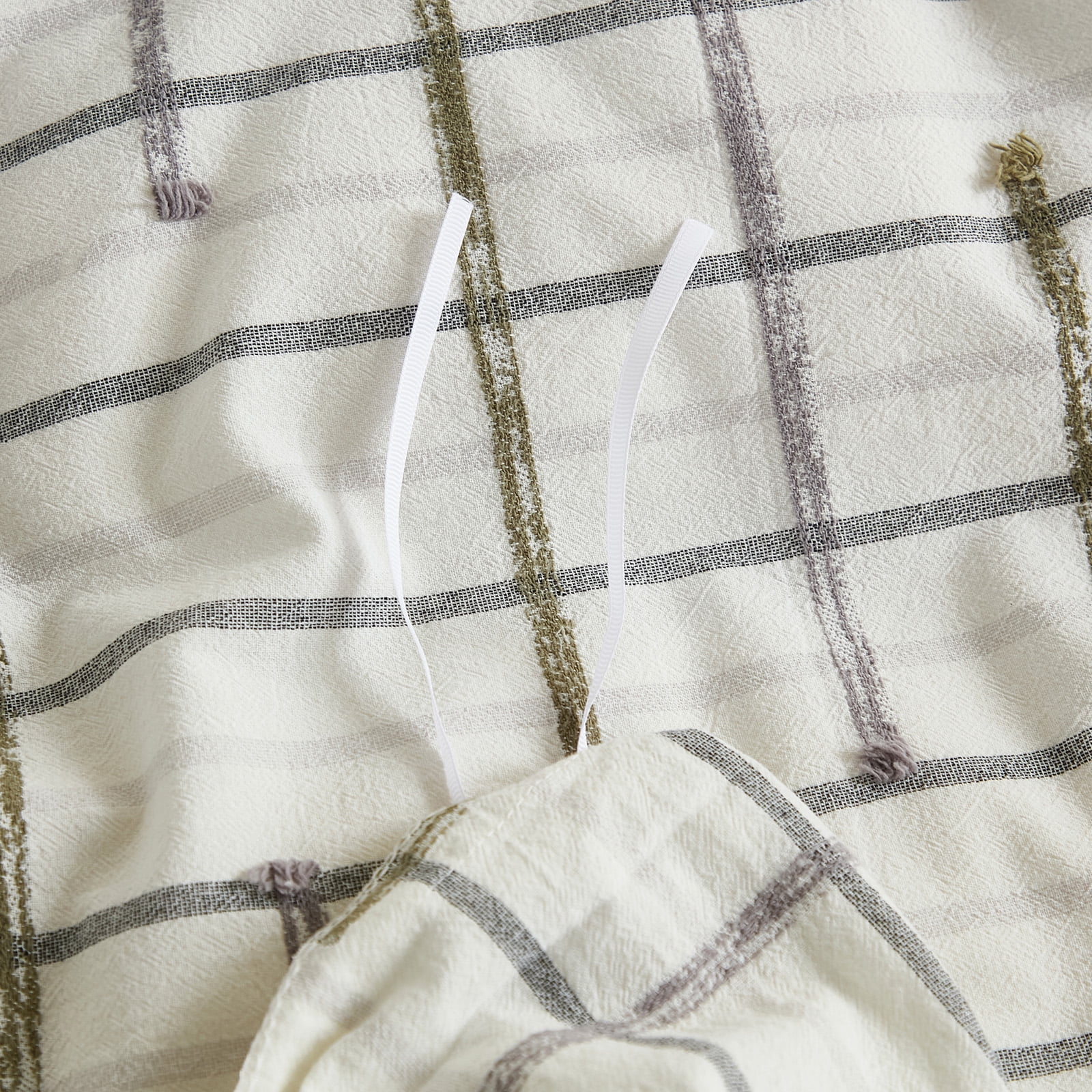 100% Cotton Duvet Cover Set , Neutral Grid Striped Tufted Duvet Cover, Soft Breathable Comforter Cover with Zipper Closure, Modern Minimalist Bedding Set
