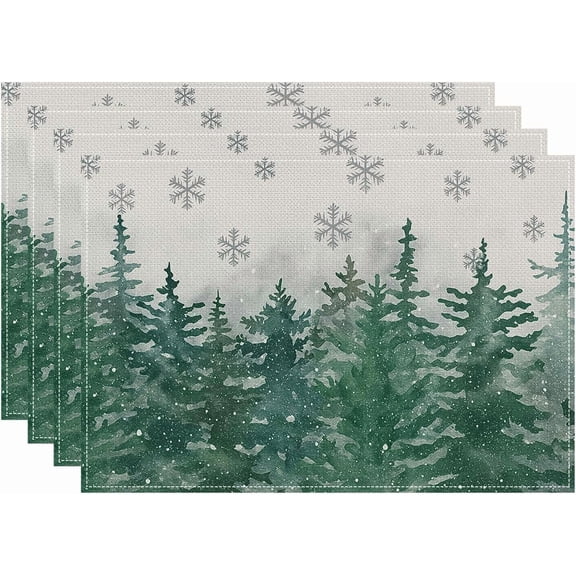 Snowman Trees Christmas Placemats, 12x18 Inch Seasonal Winter Xmas Holiday Washable Table Mats Set of 4, Thanksgiving Party Kitchen Dining Decoration (Christmas Day -1, 12‘’x18‘’)