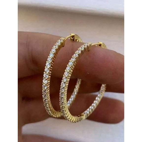 2Ct Round Brilliant Cut Lab Created VVS1/D Diamond Huggie & Hoop Earrings 14K Yellow Gold Plated