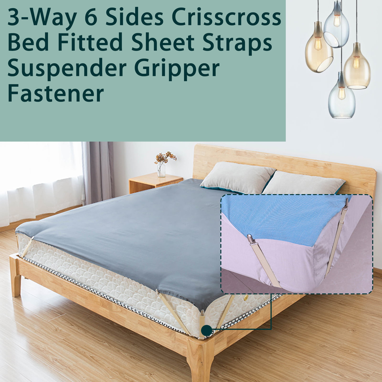 6 Sides 3-Way Crisscross Bed Fitted Sheet Straps Suspender Gripper Fastener Clip 